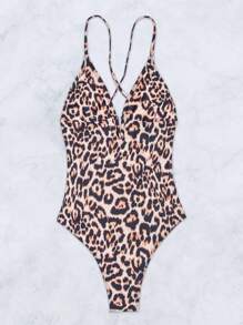 SHEIN Swim Leopard Print Backless Halter One-Piece Swimsuit Summer - Multicolor - View 7
