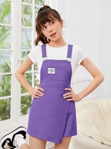 SHEIN Áo liền quần Gái Nút Hội Chữ thập Đắp vá Túi Lá thư Giải trí - Màu tím  Violet - Xem 4