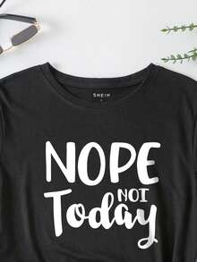 SHEIN LUNE Áo thun nữ Slogan Giải trí - màu đen - Xem 4