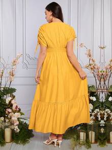 SHEIN Maternity Drawstring Batwing Sleeve Ruffle Hem Dress - Yellow - View 2