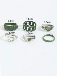 6入組/套時尚鋅合金愛心裝飾戒指適合女士日常裝飾 - 彩色 - 查看 3