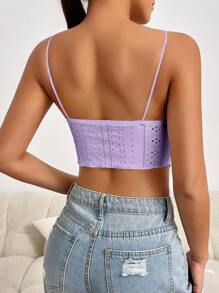 SHEIN Essnce 網眼刺繡頭巾下擺吊帶上衣 - 紫丁香色 - 查看 2