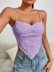 SHEIN Essnce 網眼刺繡頭巾下擺吊帶上衣 - 紫丁香色 - 查看 3