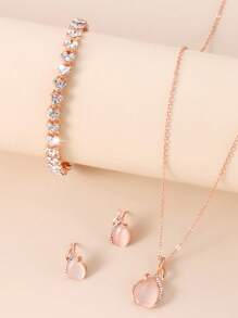 4pcs/set Fashionable Zinc Alloy Rhinestone & Water-drop Decor Jewelry Set For Women For Daily Decoration - Rose Gold - View 1