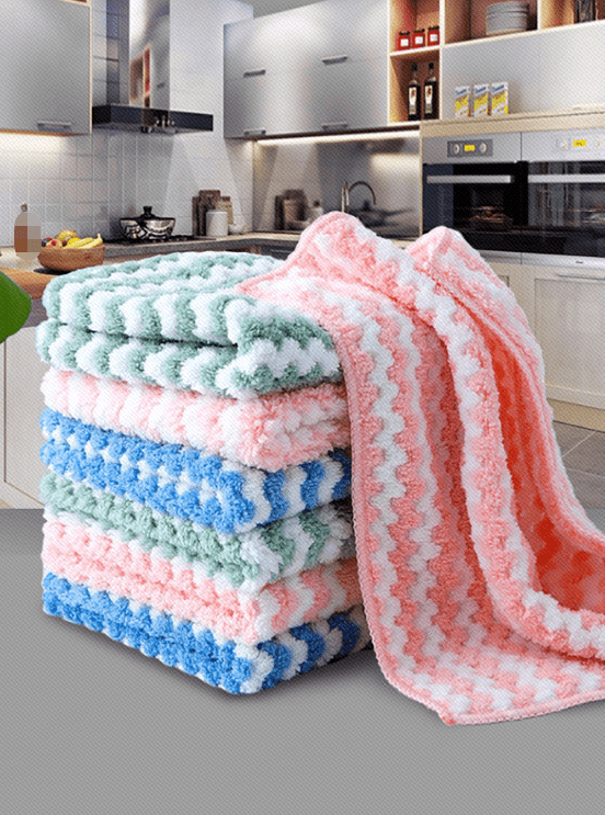 10/5/1 pièce Chiffon de nettoyage, torchon de cuisine en double face en polaire de corail épaissi, essuie-vaisselle, fournitures de nettoyage pour la maison, la cuisine, la salle de bain