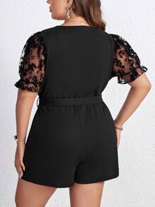 SHEIN Privé Jumpsuits Plus Size Thắt lưng Tương phản Mesh Trọn gói màu trơn Giải trí - màu đen - Xem 5