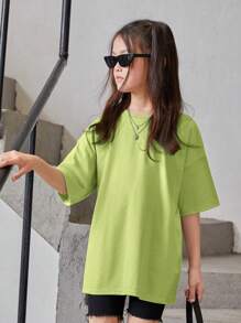 SHEIN Tops con gái Slogan Loại bướm Giải trí - Màu xanh chanh - Xem 3