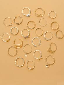 22入組/套水鑽蝴蝶和愛心裝飾戒指