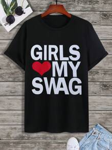 Manfinity LEGND Camisetas de hombre con cuello redondo ajustado, mangas cortas con hombro caído, de verano casuales con eslogan, de poliéster