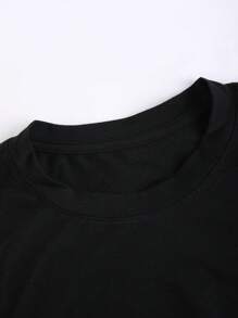 Manfinity LEGND Camisetas de hombre con cuello redondo ajustado, mangas cortas con hombro caído, de verano casuales con eslogan, de poliéster