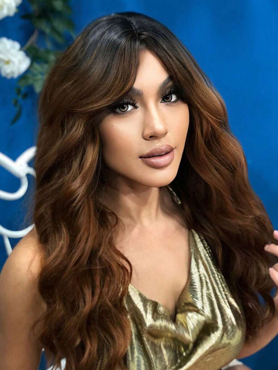 HAIRCUBE HAIRCUBE Brown Wavy Wigs with Dark Root For Women Synthetic