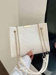 Geometric Pattern Square Bag White Chain Strap For Daily - White - View 2