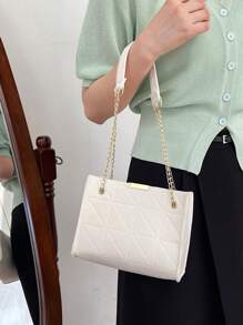 Geometric Pattern Square Bag White Chain Strap For Daily - White - View 3