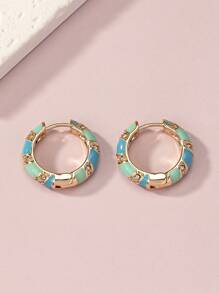 1個時尚,簡約,多用途漸層條紋設計手工鑽石下垂耳環 - 淺藍色 - 查看 2