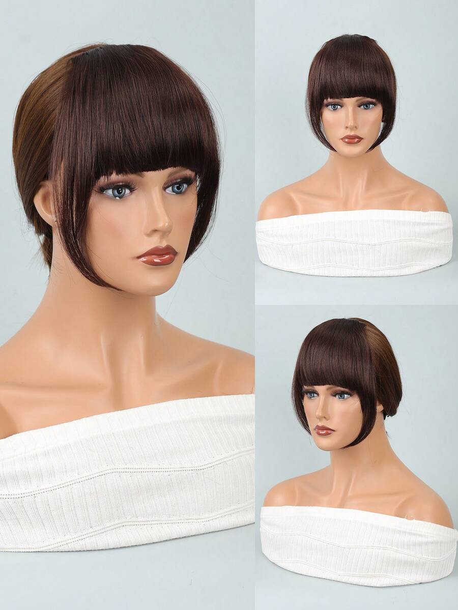 Short Straight Synthetic Hair Bangs With Sideburns - Dark Brown - View 1