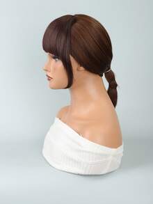 Short Straight Synthetic Hair Bangs With Sideburns - Dark Brown - View 3