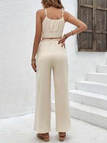 SHEIN Frenchy Rüschen, Cami Top mit & Hose mit weiten Beinen, - Aprikosenfarben - Übersicht 7