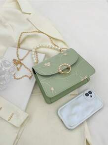 迷你方包花朵刺繡人造珍珠裝飾時尚