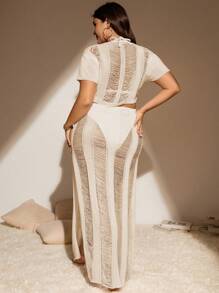 SHEIN Swim Curve Plus Knot Front Cover Up Set Without Bikini - Apricot - View 2