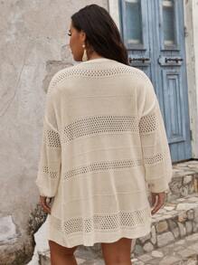 SHEIN Unity Plus Size Pointelle Knit Drop Shoulder Cardigan - Apricot - View 2