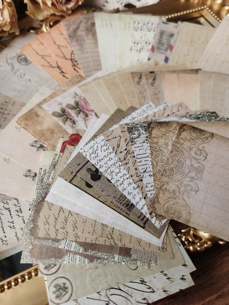 Bộ 60 Hoa Văn Hỗn Hợp Chất Liệu Giấy Vintage Viết Được Giấy Trang Trí Đa Năng Cho Thủ Công DIY, Sổ Lưu Niệm, Sổ Tay Tài Khoản - Nhiều màu - Xem 1