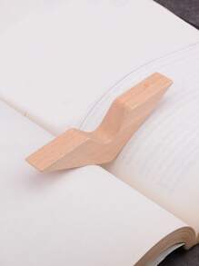 1pc Solid Color Wooden Book Page Holder, Simple Portable Thumb Book Page Holder For Student Reading Book - Khaki - View 3