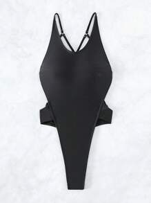 SHEIN Solid Cut Out One Piece Swimsuit - Black - View 4