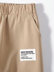 SHEIN 男孩字母補丁細節直筒褲 - 杏色 - 查看 5