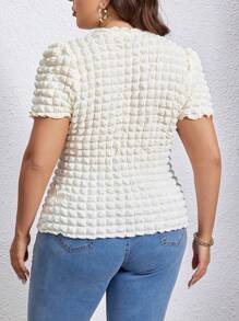 SHEIN Essnce 大碼素色紋理質感泡泡袖T恤