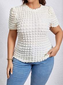 SHEIN Essnce 大碼素色紋理質感泡泡袖T恤