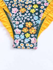 Floral Print Ruffle Trim Bikini Bottom - Multicolor - View 6