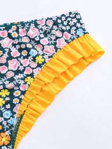 Floral Print Ruffle Trim Bikini Bottom - Multicolor - View 7