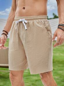 Manfinity VCAY Loose Fit Men Cotton Short Sleeve Top And Shorts Set - Khaki - View 4