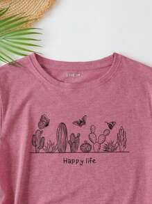 INAWLY Cactus And Butterfly Print Tee - Dusty Pink - View 3