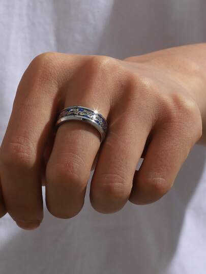 1入組時尚不銹鋼中國龍細節戒指適合男士日常裝飾,適用於首飾類禮品和派對