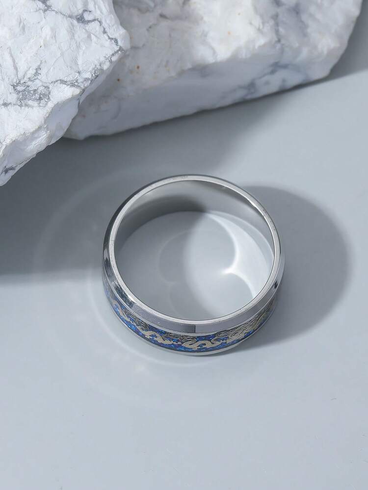 1入組時尚不銹鋼中國龍細節戒指適合男士日常裝飾,適用於首飾類禮品和派對 - 銀色 - 查看 3