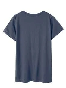 SHEIN LUNE Book And Floral Print Tee - Navy Blue - View 2