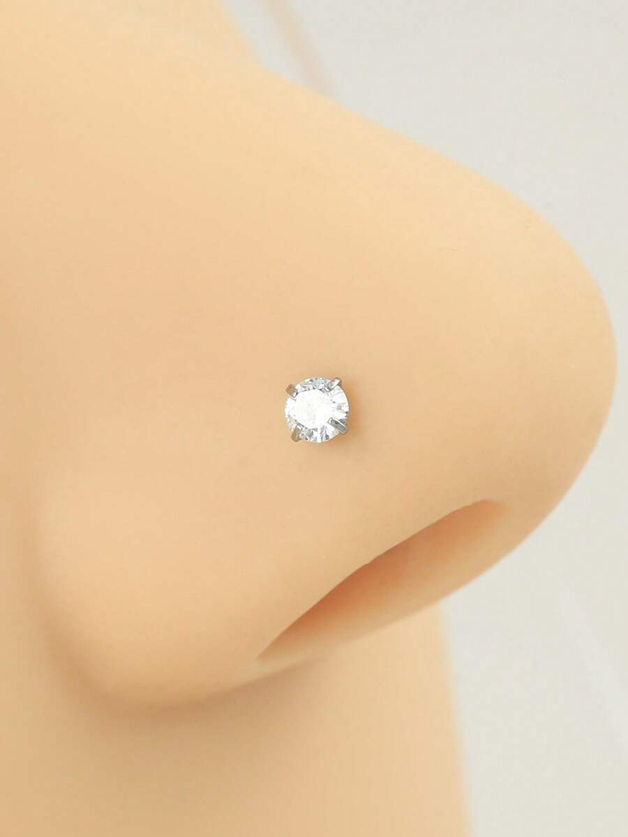 方晶鋯石裝飾鼻釘 - 白色 - 查看 1