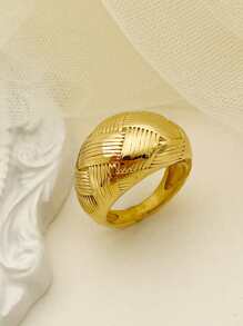 Mazuer Mazuer Golden European & American Vintage Fashion High-End Design Stainless Steel Exaggerated Big Head Women's Grid Pattern Ring, Perfect For Festivals, Parties, Dates, Gifts, Traveling & Vacation