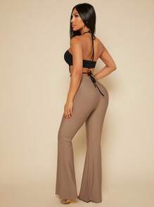 SHEIN SXY 素色喇叭褲 - 駝色 - 查看 2