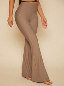 SHEIN SXY 素色喇叭褲 - 駝色 - 查看 4