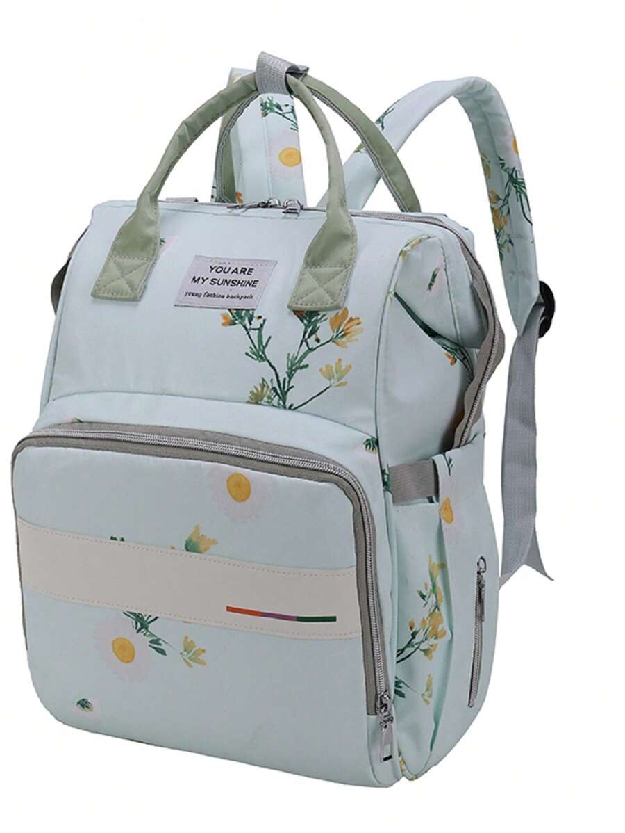 Bebé Mochila bolsa de pañal con patrón floral con etiqueta con letra detalle - Multicolor - Ver 1