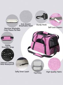 1pc Portable Pet Carrier Bag For Dog And Cat For Outdoor - Pink - View 5