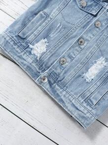 Young Boy Ripped Flap Detail Denim Jacket Without Hoodie - Light Wash - View 4