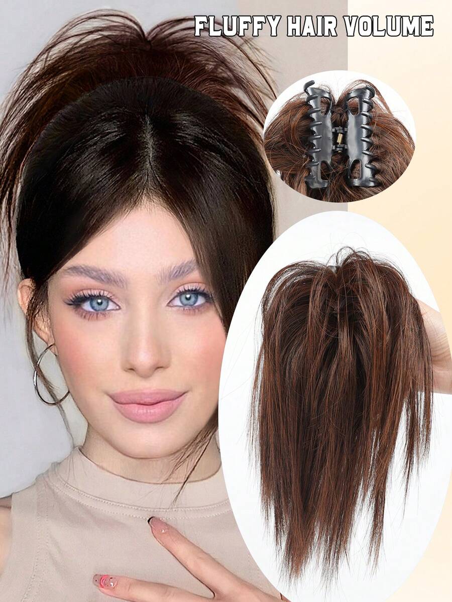 Claw Clip Short Straight Synthetic Hair Bun - Light Brown - View 1