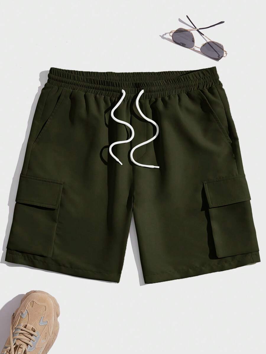 Manfinity Homme Quần Short Nam Dây kéo Túi màu trơn Giải trí - xanh quân đội - Xem 1