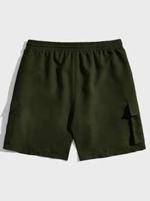 Manfinity Homme Quần Short Nam Dây kéo Túi màu trơn Giải trí - xanh quân đội - Xem 2