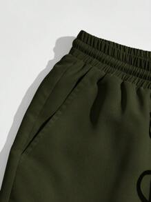 Manfinity Homme Quần Short Nam Dây kéo Túi màu trơn Giải trí - xanh quân đội - Xem 4