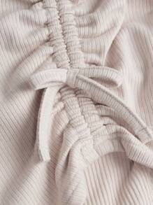 SHEIN Teen Girls Dog & Slogan Graphic Drawstring Side Ruched Dress - Beige - View 3