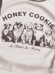 SHEIN Teen Girls Dog & Slogan Graphic Drawstring Side Ruched Dress - Beige - View 4